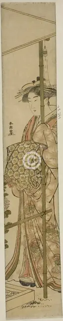 Courtesan Admiring Chrysanthemums, c. 1780/1801. Creator: Katsukawa Shuncho.