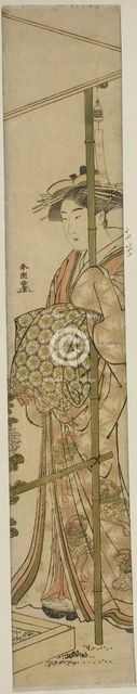 Courtesan Admiring Chrysanthemums, c. 1780/1801. Creator: Katsukawa Shuncho.