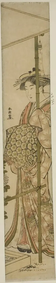 Courtesan Admiring Chrysanthemums, c. 1780/1801. Creator: Katsukawa Shuncho