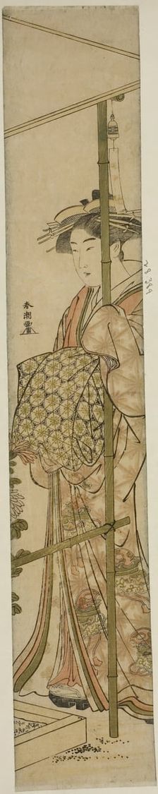 Courtesan Admiring Chrysanthemums, c. 1780/1801. Creator: Katsukawa Shuncho