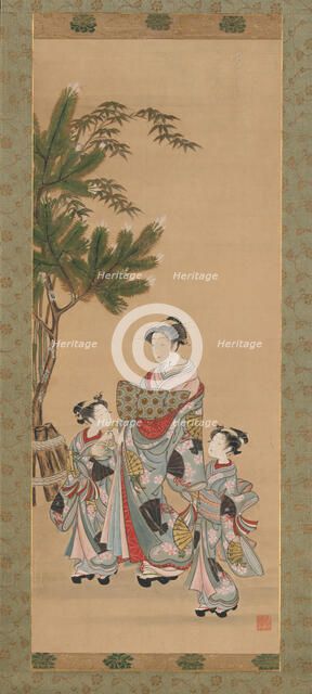 Courtesan and Two Attendants on New Year's Day, ca. 1780s. Creator: Isoda Koryusai.