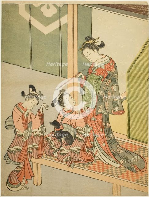 Courtesan and Two Attendants Playing with a Dog, c. 1766. Creator: Suzuki Harunobu.