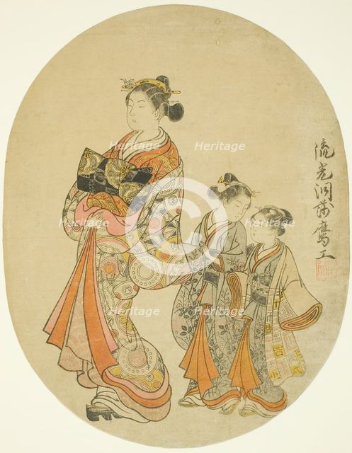 Courtesan and Two Kamuro, Japan, 1766. Creator: Komatsuya Hyakki.