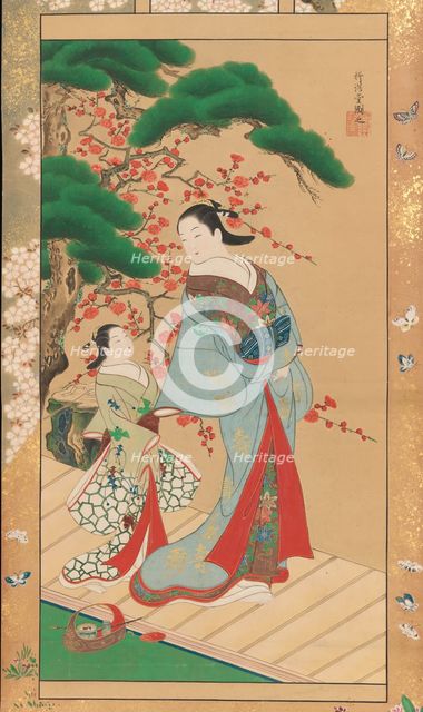 Courtesan and Attendant in Early Spring, early 18th century. Creator: Kakondo.