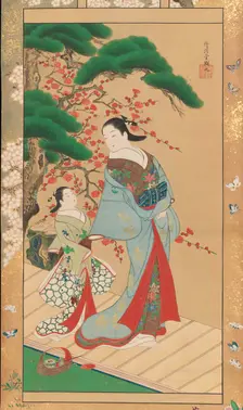 Courtesan and Attendant in Early Spring, early 18th century. Creator: Kakondo