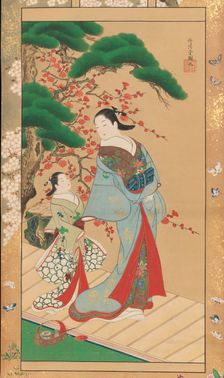 Courtesan and Attendant in Early Spring, early 18th century. Creator: Kakondo