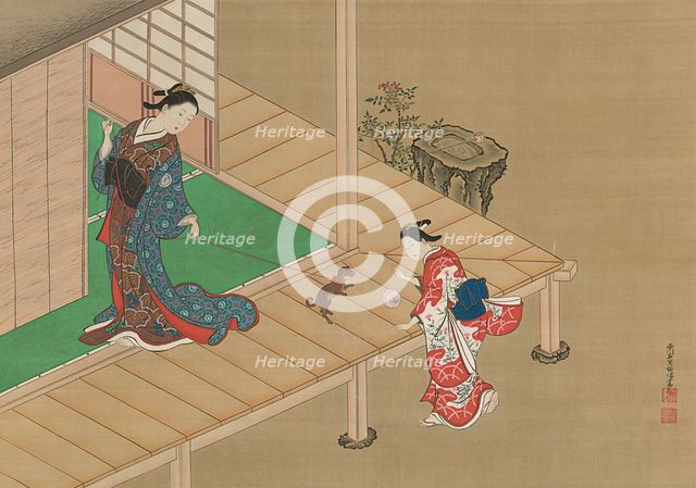Courtesan and Attendant Playing with a Dog, ca. 1716-1736. Creator: Nishikawa Sukenobu.