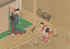 Courtesan and Attendant Playing with a Dog, ca. 1716-1736. Creator: Nishikawa Sukenobu