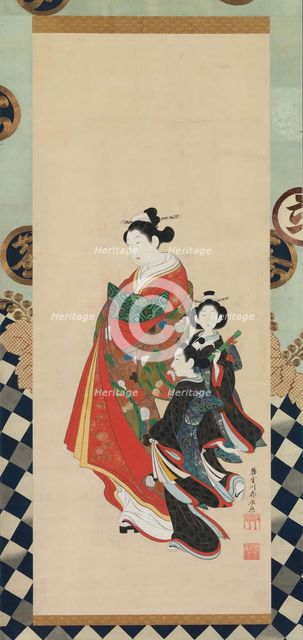 Courtesan and Attendants, late 18th century. Creator: Shunsho.