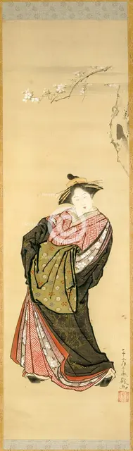 Courtesan and Cherry Branch, 1786. Creator: Toriyama Sekien.