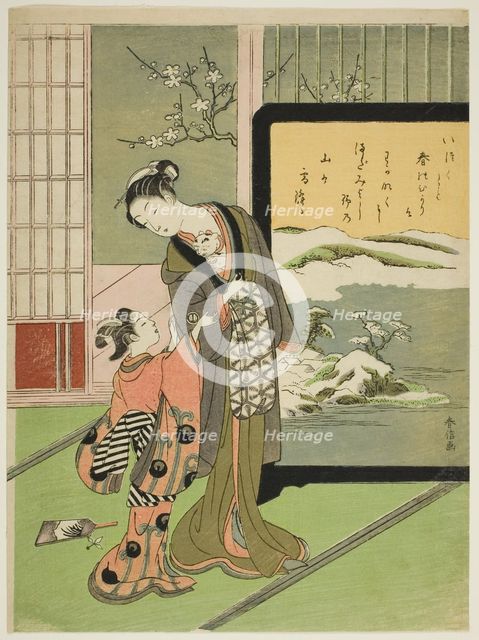 Courtesan and Her Child Attendant Playing with a Cat, c. 1768. Creator: Suzuki Harunobu.