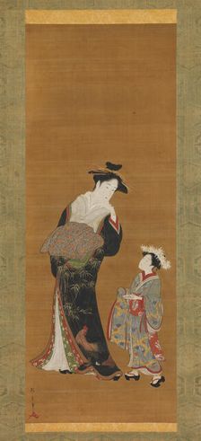 Courtesan and Her Attendant, 18th century. Creator: Shunsho