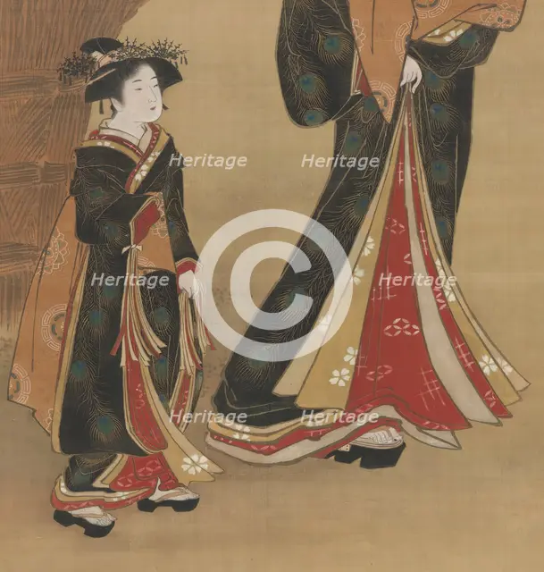 Courtesan and her Attendant under a Cherry Tree, early 19th century. Creator: Utagawa Toyoharu.