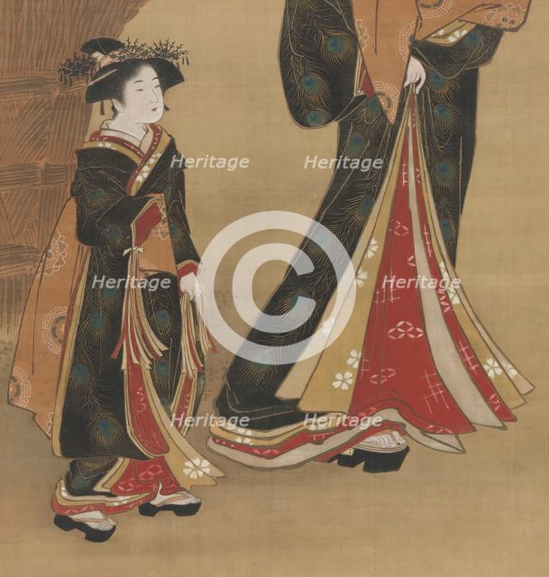 Courtesan and her Attendant under a Cherry Tree, early 19th century. Creator: Utagawa Toyoharu.
