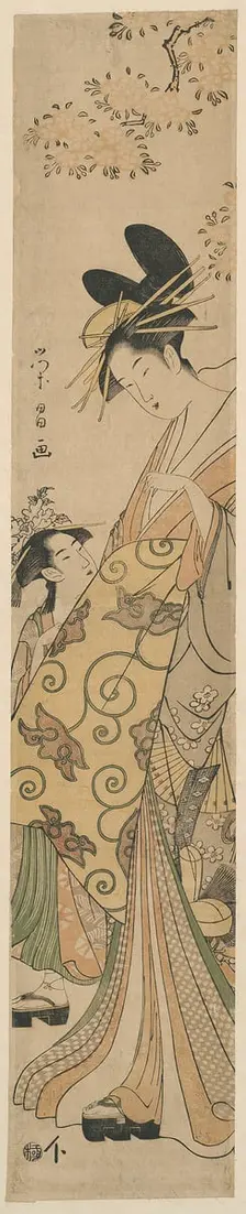 Courtesan and her Attendant under Cherry Tree, c. 1780/1800. Creator: Chokosai Eisho