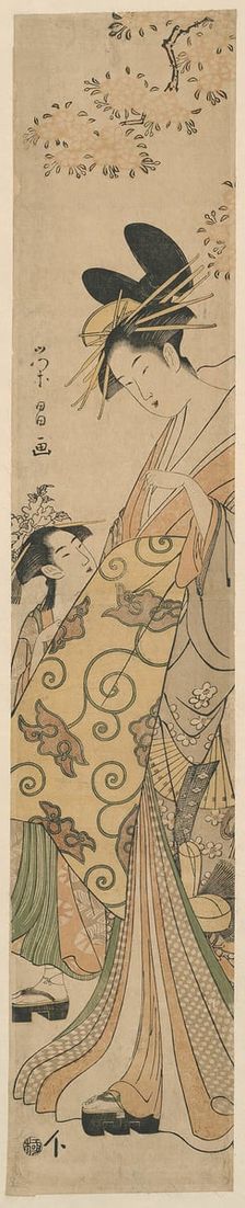Courtesan and her Attendant under Cherry Tree, c. 1780/1800. Creator: Chokosai Eisho
