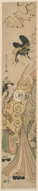 Courtesan and her Attendant under Cherry Tree, c. 1780/1800. Creator: Chokosai Eisho.