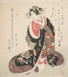Courtesan Dressed in an Elaborate Gown Embroidered with Emblems of Good Luck, ca. 1800. Creator: Kubo Shunman