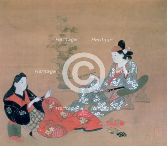 'Courtesan Entertaining an Actor', c1695. Artist: Furuyama Moroshige