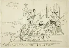 Courtesan entertaining Daikoku and Fukurokuju, no. 10 from a series of 12 prints, c. 1708. Creator: Okumura Masanobu