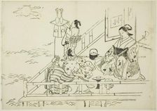 Courtesan entertaining Daikoku and Fukurokuju, no. 10 from a series of 12 prints, c. 1708. Creator: Okumura Masanobu