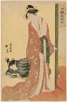 Courtesan Going to Bed, from the series "Ten Types of Beauties in Pictures..., ", c.1794. Creator: Torii Kiyonaga