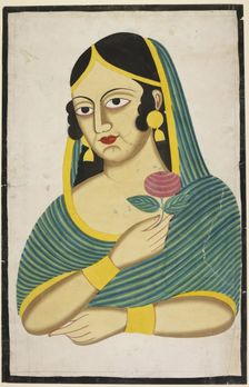 Courtesan, head and shoulders, a rose in her hand, c1880. Creator: Anon