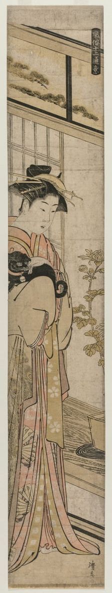 Courtesan Holding a Dog (from the series Popular Presentations), 1783. Creator: Torii Kiyonaga (Japanese, 1752-1815)