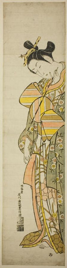Courtesan Holding a Long Pipe, c. 1743. Creator: Ishikawa Toyonobu