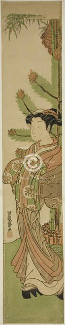 Courtesan in Front of New Year's Decoration of Pine and Bamboo, c. early 1770s. Creator: Isoda Koryusai.