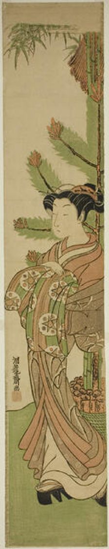 Courtesan in Front of New Year's Decoration of Pine and Bamboo, c. early 1770s. Creator: Isoda Koryusai