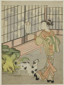 Courtesan Looking Back at Shadows on the Shoji, c. 1770. Creator: Isoda Koryusai