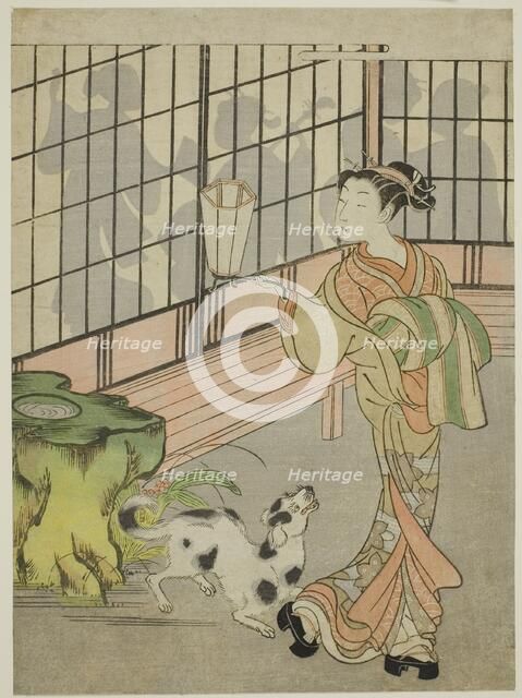 Courtesan Looking Back at Shadows on the Shoji, c. 1770. Creator: Isoda Koryusai.