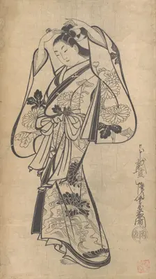 Courtesan Placing a Hairpin in Her Hair, ca. 1714., ca. 1714. Creator: Kaigetsudô Anchi