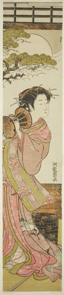 Courtesan Playing a Hand Drum, c. 1775. Creator: Isoda Koryusai
