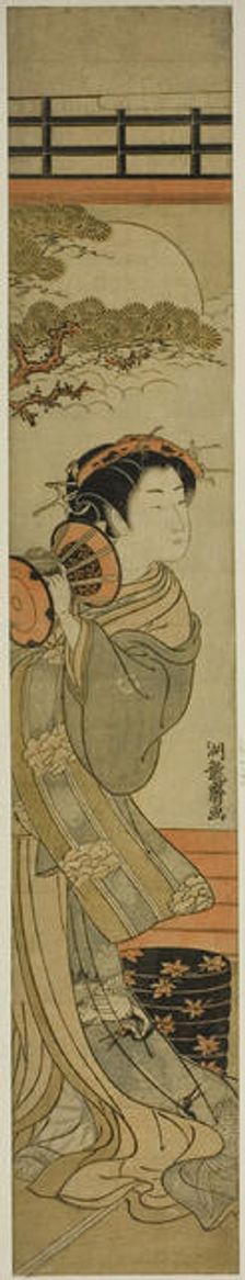 Courtesan Playing a Hand Drum, c. 1775. Creator: Isoda Koryusai