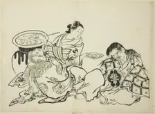 Courtesan Plying Shojo with Sake, no. 4 from a series of 12 prints, c. 1708. Creator: Okumura Masanobu