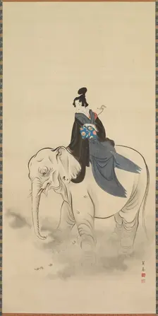 Courtesan Riding an Elephant (Parody of the Bodhisattva Fugen), 19th century. Creator: Kuwagata Keisai (Japanese, 1764-1824)