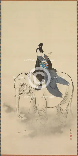 Courtesan Riding an Elephant (Parody of the Bodhisattva Fugen), 19th century. Creator: Kuwagata Keisai (Japanese, 1764-1824).