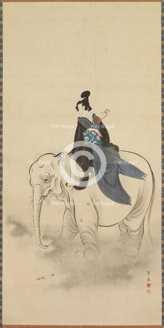 Courtesan Riding an Elephant (Parody of the Bodhisattva Fugen), 19th century. Creator: Kuwagata Keisai (Japanese, 1764-1824).