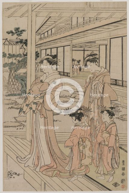 Courtesan Standing on a Veranda, early 1790s. Creator: Utagawa Toyokuni (Japanese, 1769-1825).