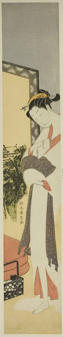 Courtesan Standing by Screen and Bed, c. 1768/69. Creator: Suzuki Harunobu