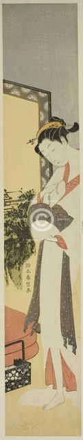 Courtesan Standing by Screen and Bed, c. 1768/69. Creator: Suzuki Harunobu.