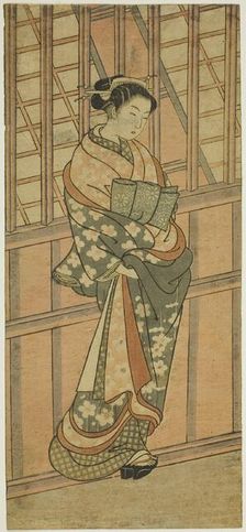 Courtesan Standing in Front of a Barred Window, c. 1765. Creator: Ishikawa Toyonobu