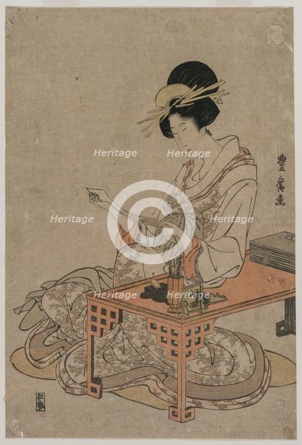 Courtesan Seated at a Writing Table, c. late 1790s. Creator: Utagawa Toyohiro (Japanese, 1733-1828).