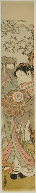 Courtesan Walking with Veiled Man under Cherry Tree, c. 1772. Creator: Isoda Koryusai.