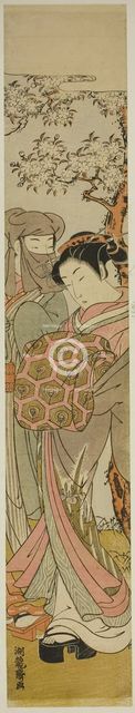 Courtesan Walking with Veiled Man under Cherry Tree, c. 1772. Creator: Isoda Koryusai.