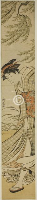 Courtesan Walking Under a Willow Tree on a Breezy Day, c. 1783. Creator: Torii Kiyonaga.