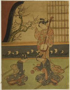 Courtesan Watching Her Attendants Playing with a Ball, c. 1765/70. Creator: Suzuki Harunobu