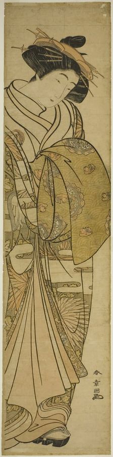 Courtesan Wearing a Chrysanthemum-Patterned Kimono, Japan, c. 1776. Creator: Shunsho